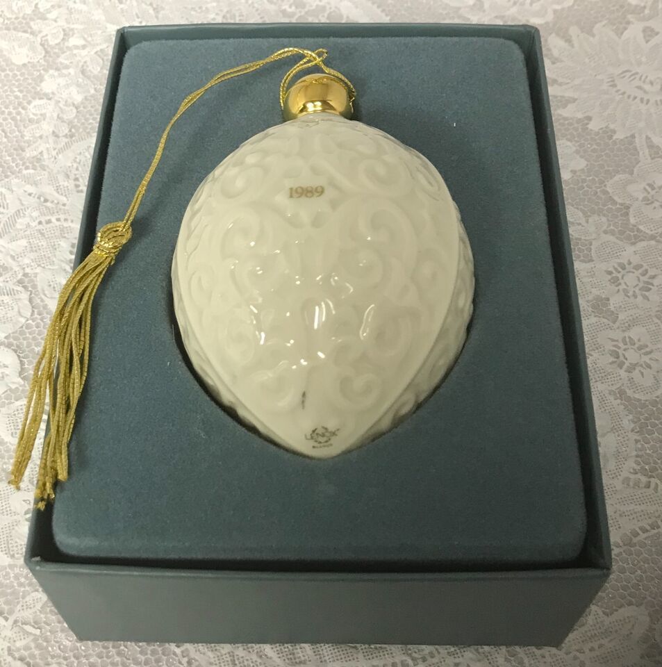 Lenox 1989 Porcelain Christmas Ornament in Original Box Ivory With Gold Tassel - $18.81
