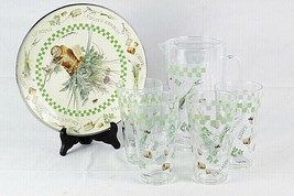 Marjolein Bastin Plastic Pitcher and 4 Tall Tumblers &amp; Round Enamel Plate - £30.58 GBP