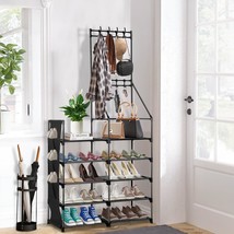 Pozean Shoe Rack, 5-Tier Free Standing Metal Shoe Rack Organizer With, Black - $39.93