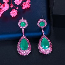 Elegant Micro Pave Hot Pink Cubic Zirconia Green Dangle Water Drop Engagement Pa - £16.94 GBP