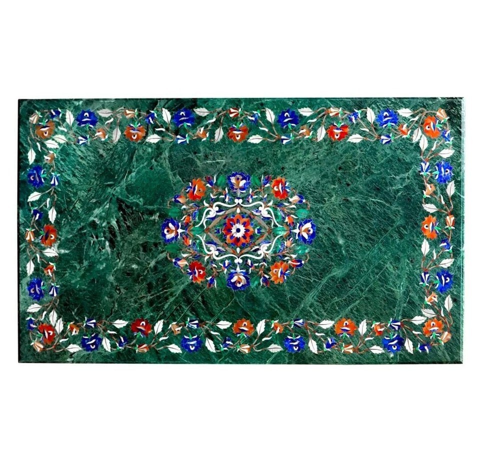 36&quot;x24&quot; Green Marble Table Top with Lapis Lazuli Inlay | Luxury Handmade... - $1,500.00