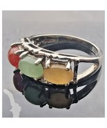 Avon Vintage 925 Sterling Silver Yellow, Green And Orange Jade Ring Size... - $1,159.83 MXN