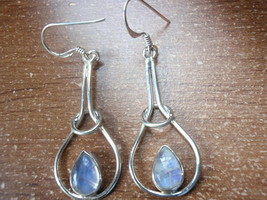 Blue Moonstone with Halo 925 Sterling Silver Dangle Earrings h131s - £17.25 GBP