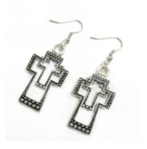 Double Cross Earrings Silver Color  Free Shipping Fashion Jewelery - £6.30 GBP