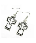 Double Cross Earrings Silver Color  Free Shipping Fashion Jewelery - $10.81 CAD