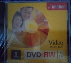 DVD-RW New Sealed Imation Video Data 4x 2 HR (5-Pack Jewel Cases) - £10.25 GBP