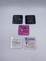 Set Of 5 Cork Backed Humorous Coasters Wine Themed - £10.47 GBP