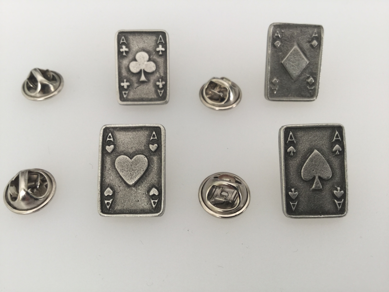 Primary image for Playing Cards Pewter Lapel Pin Badge Set Of 4 Handmade In UK