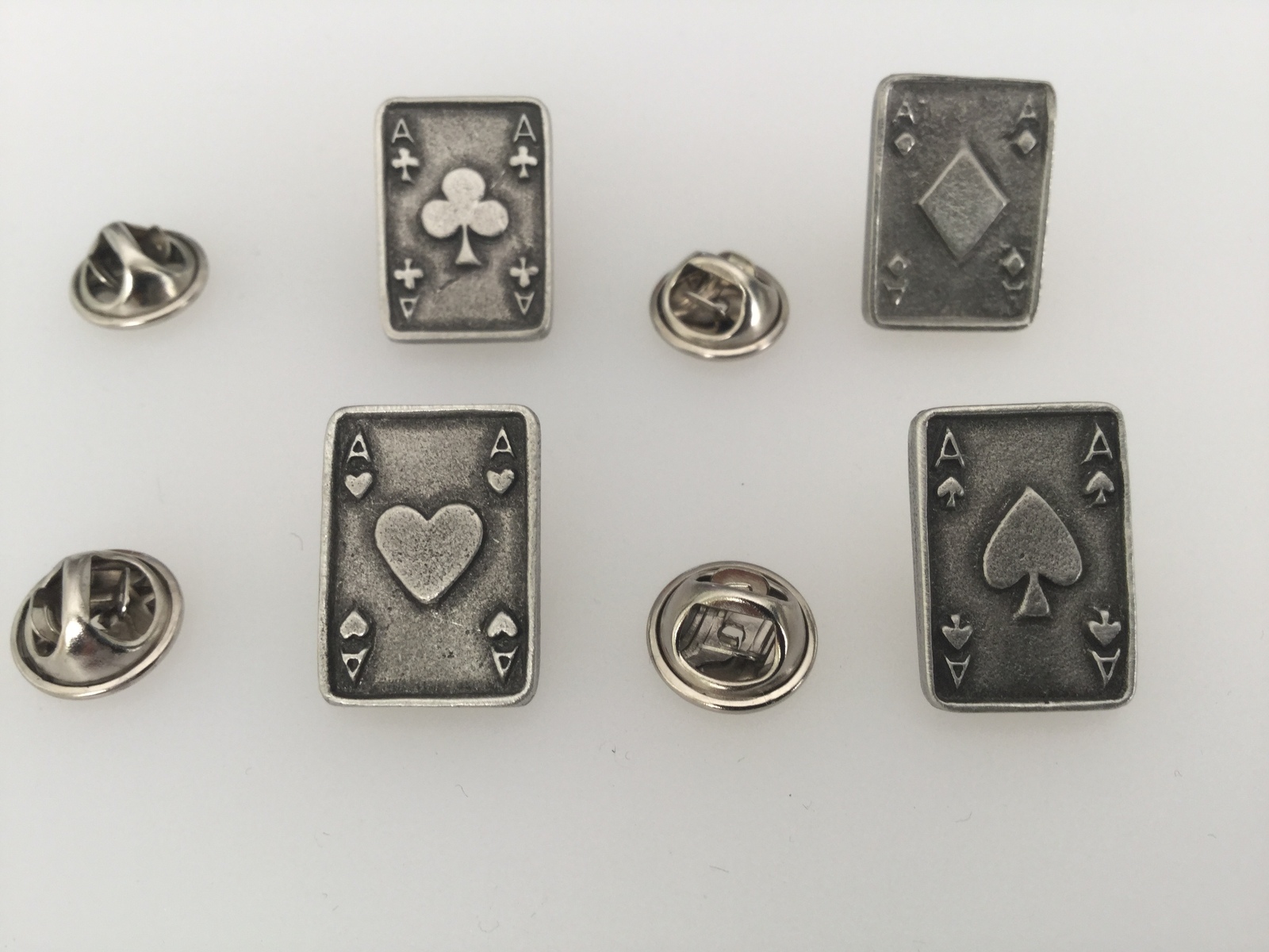 Playing Cards Pewter Lapel Pin Badge Set Of 4 Handmade In UK - £15.63 GBP