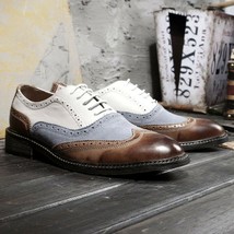 Mens Multi Tone Handmade Genuine Leather One Piece Lace-Up Formal Wedding Shoes - £115.83 GBP+