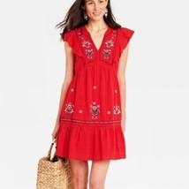 KNOX ROSE Red Embroidered Mini Dress Medium Floral Boho V-Neck  Size Large - £19.29 GBP
