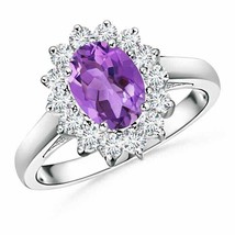 ANGARA Princess Diana Inspired Amethyst Ring with Diamond Halo - £790.96 GBP