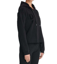 DKNY Womens Activewear Velour Logo Fleece Hoodie Size X-Small Color Black - £39.50 GBP