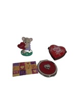 Hallmark Hinged Heart Rose Trinket Box Red 3" Vintage, Mirror & Mouse Figure - $13.58