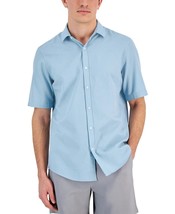 Alfani Men&#39;s Short-Sleeve Solid Textured Cotton Woven Shirt Twill Blue-S... - $17.99