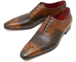 Handmade Men&#39;s Leather Oxfords Two Tone Brown Formal Dress Magnificent s... - £174.43 GBP