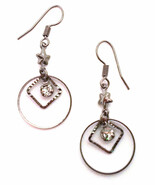 Dangling Lightweight Metal Charm Hook Earrings with Shapes and Clear Gems - $9.49 CAD