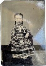 Antique CDV Tintype Photo 1860s Lovely Girl in Victorian Era Dress Pigtails - £30.55 GBP