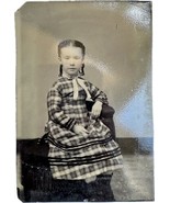 Antique CDV Tintype Photo 1860s Lovely Girl in Victorian Era Dress Pigtails - £29.75 GBP