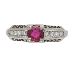 Vintage 18k Gold .32ct Genuine Natural Ruby and Diamond Ring Size 5 (#J6815) - $13,624.29 MXN