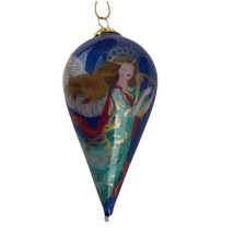 2012 Pier One Li Bien Ornament Angel Harp Teardrop Hand Painted Glass Christmas - $23.12