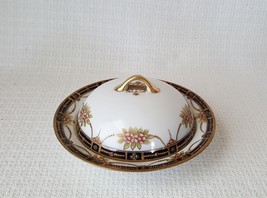 Nippon Jeweled Hand Painted Pink Flower Dome Butter Dish with Insert - £41.11 GBP