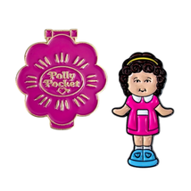 Polly Pocket Enamel Pins: Brunette Polly with Pink Flower Compact - £19.23 GBP