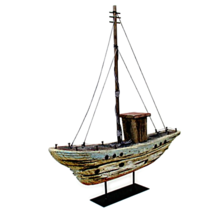 SAIL/FISHING Wood Boat, Big Handmade Nautical Collector&#39;s Model - £60.81 GBP