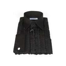 Mens CEREMONIA Tuxedo Ruffle Shirt 100% Cotton Turkey Slim Fit #paris 15 Black image 5