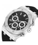 Luxury silver color Presidential watch black face rubber stainless steel... - $26.45 CAD