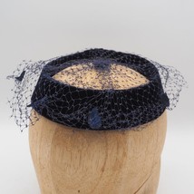 Vintage Womens Navy Blue Felt Mesh Church Dress Derby Hat - £19.34 GBP
