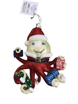 Noble Gems Glass Red Santa Octopus Hand blown Glass Christmas Ornament - $21.49