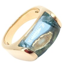 Authentic Bulgari Bvlgari Tronchetto 18k Yellow Gold Blue Topaz Ring sz 5.5 - $1,550.00