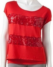 Heart &amp; Soul Juniors Red Coral Striped Sequin Short Sleeve Cami Camisole... - £15.72 GBP
