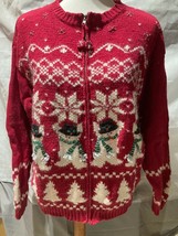 Croft &amp; Barrow Christmas snowman winter zip cardigan size XL - £39.55 GBP