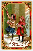 Children &amp; Dog At Front Door Raphael Tuck Christmas Postcard Bowley Unsigned 512 - £31.97 GBP