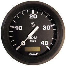 Faria Euro Black 4&quot; Tachometer w/Hourmeter (4000 RPM) (Diesel)(Mech. Tak... - $141.52