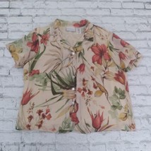 Alfred Dunner Blouse Womens 14 Petite Beige Floral Short Sleeve Lined Button Up - £17.18 GBP