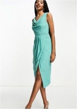 TFNC Tall Bridesmaid Chiffon Wrap Midi Dress Cowl Neck Front/Back Sea Blue (ass6 - £20.67 GBP