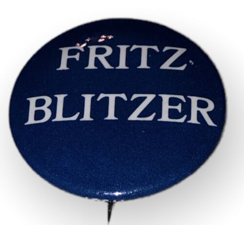 Fritz Blitzer Miniature Blue Pin Pinback With White Lettering - $4.87