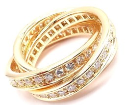 Authentic! Cartier 18k Yellow Gold Diamond Trinity Band Ring Size 5 3/4 Paper - £8,018.35 GBP