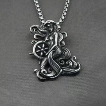 Silver Mermaid Pendant Necklace For Men Women Stainless Steel Box Chain 24&quot; - £9.48 GBP
