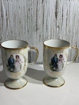 Set of Vintage Blue Boy Pink Lady Fluted Base Mugs Gold Rimmed Made in J... - £38.28 GBP