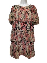 Lucky Brand Metallic Floral Pattern Shift Dress Tiered Ruffled Size S - $24.74