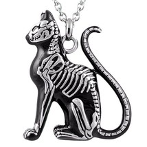 Controse Big Cat Skeleton Black Steel Pendant Necklace Feral Feline Bones CN060 - £20.84 GBP