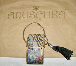 ANUSCHKA HAND PAINTED LEATHER POUCH/CASE w/ ROUNDED TOP FLAP+BLK LEATHER... - $18.81