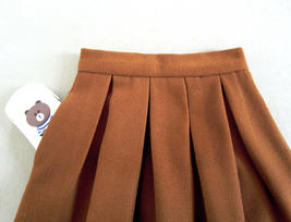 Winter Brown Woolen Midi Skirt Women Custom Plus Size Pleated Party Skirt image 3