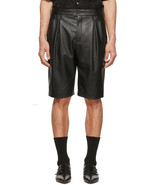 Causal Wear Men&#39;s Shorts Black Leather Genuine Handmade Lambskin Short P... - $136.60 CAD+