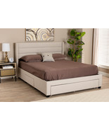 Alba Beige Fabric and Dark Brown Full Size 3-Drawer Storage Platform Bed - $427.00