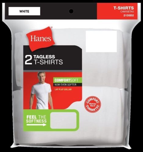 Hanes Mens Tagless ComfortSoft 100% Cotton T-Shirts (Large 42-44") 2-Pack White - £9.86 GBP